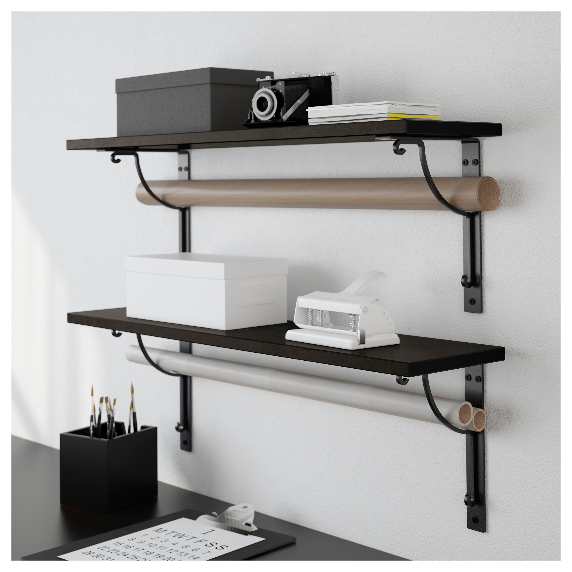 EKBY HÅLL/EKBY HEMNES wall shelf, black-brown/black | IKEA Indonesia