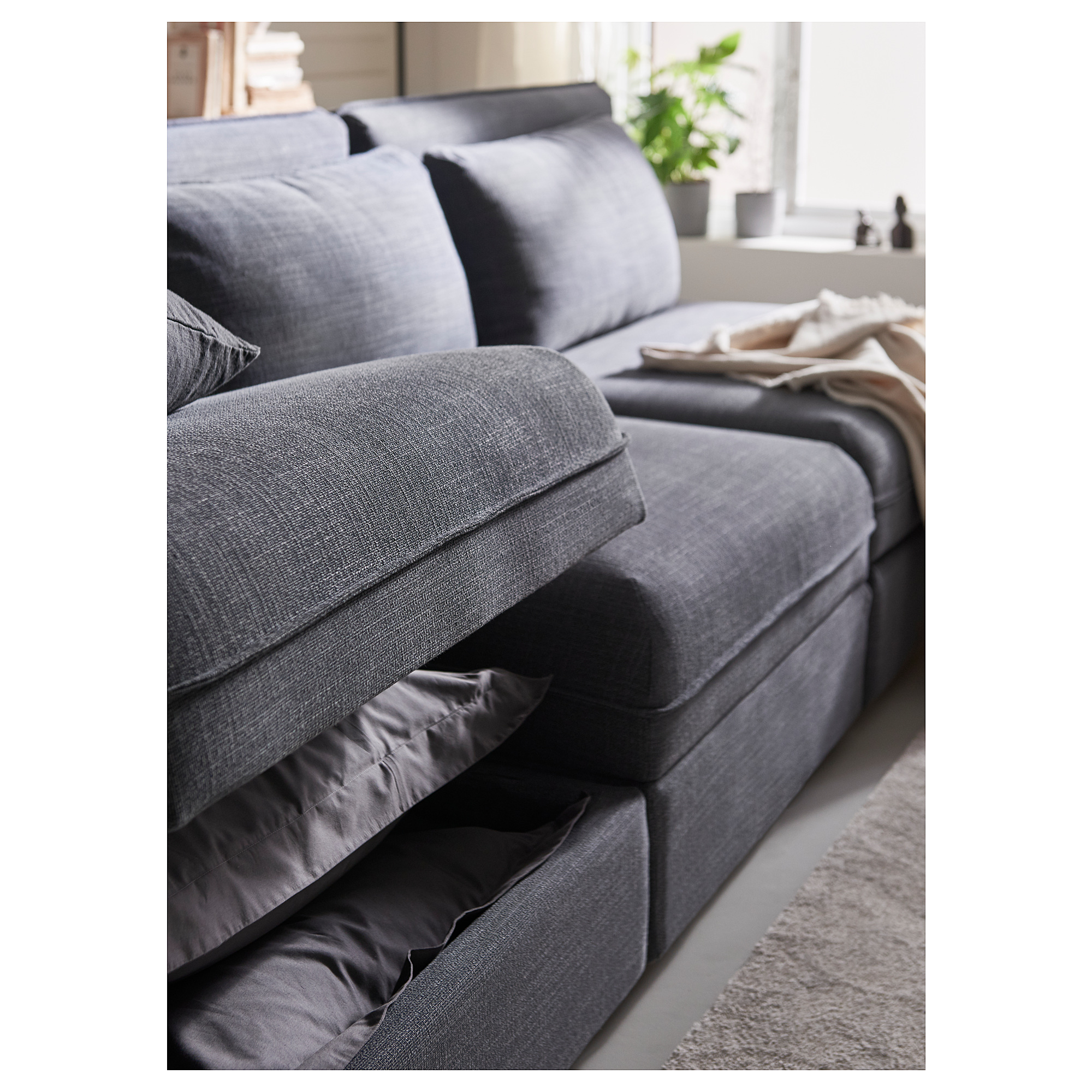 VALLENTUNA 3-seat modular sofa with sofa-bed, with open end/Hillared dark grey | IKEA Indonesia