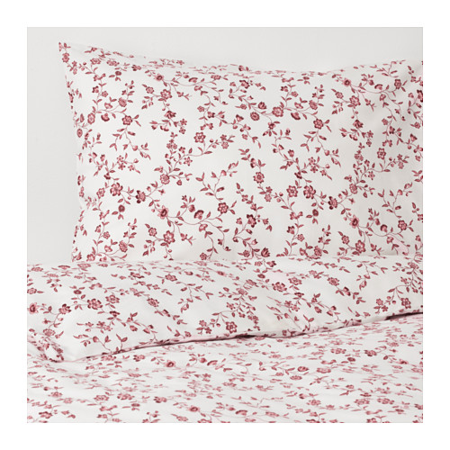 HÄSSLEKLOCKA quilt cover and 2 pillowcases, white/pink | IKEA Indonesia