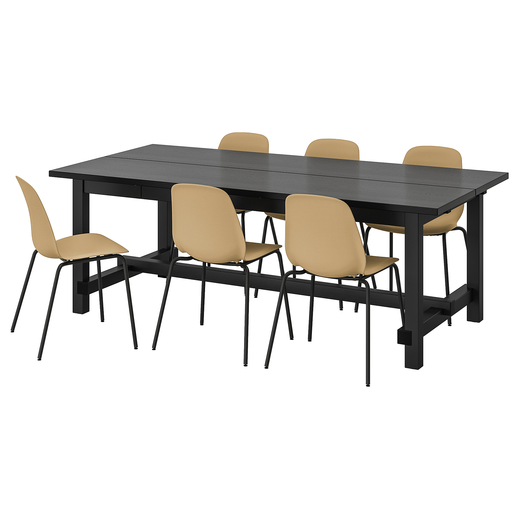 NORDVIKEN LEIFARNE table and 6 chairs black light olive 